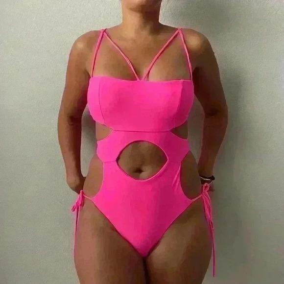 Keva J. - NWT Cut Out Pink Swimsuit Monokini Sz Small - Picture 3 of 12
